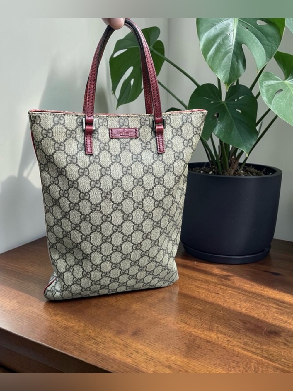 GUCCI GG Monogram Supreme Leather Hand Bag PVC Beige Silver 117551 Authentic - Picture 1 of 12